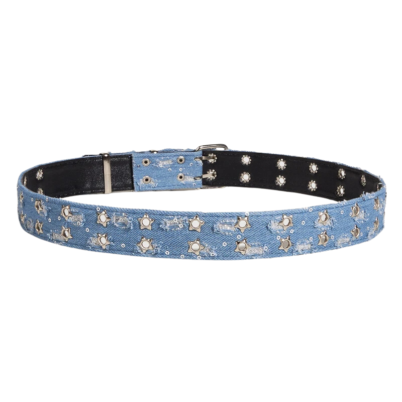 Ripped Denim Stud Belt